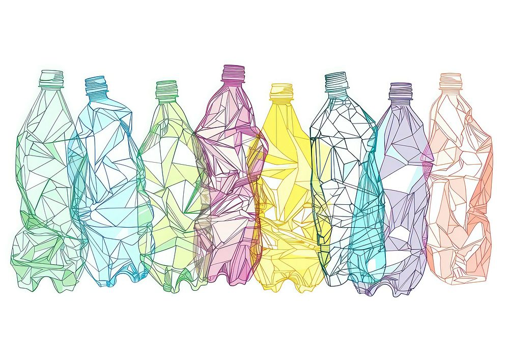 Crushed plastic bottle illustration art beverage wedding.