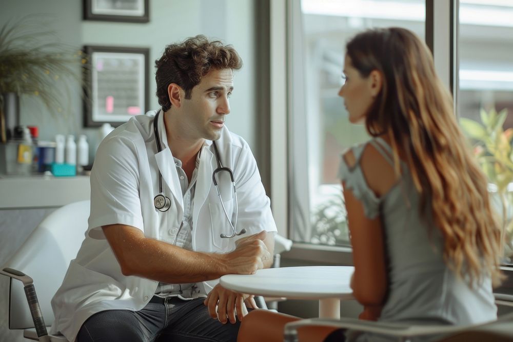 Doctor in conversation with patient stethoscope adult togetherness.