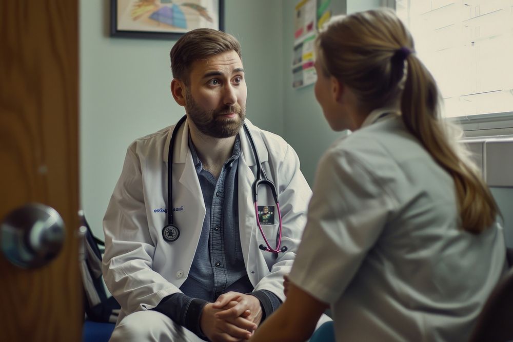 Doctor in conversation with patient stethoscope hospital adult.