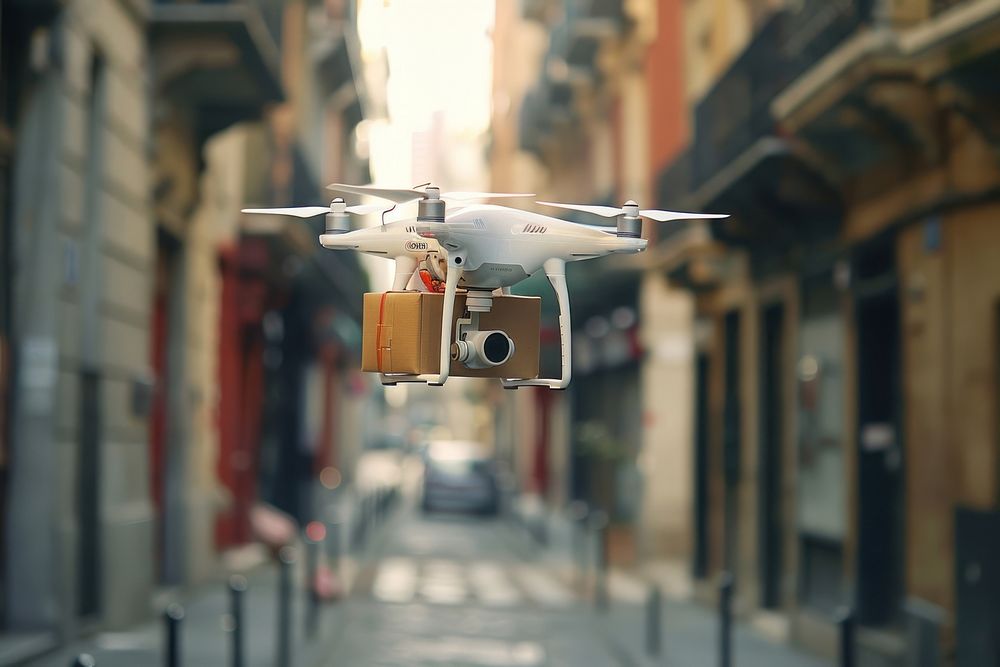 Drone delivery transportation automobile cardboard.