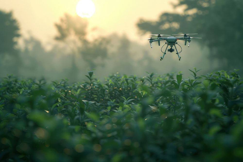 Drone flying over plantation transportation vegetation rainforest.