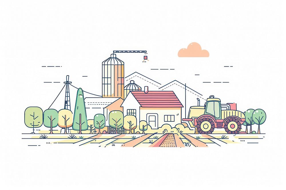 Farming illustration art transportation architecture.