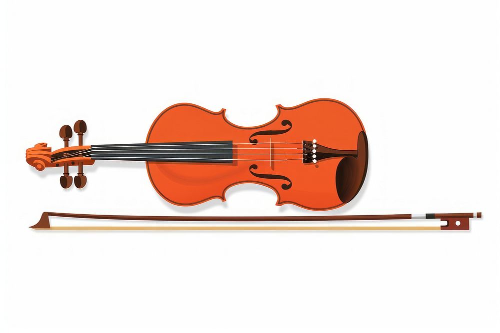 Flat illustration Wooden classic violin with bow white background performance orchestra.