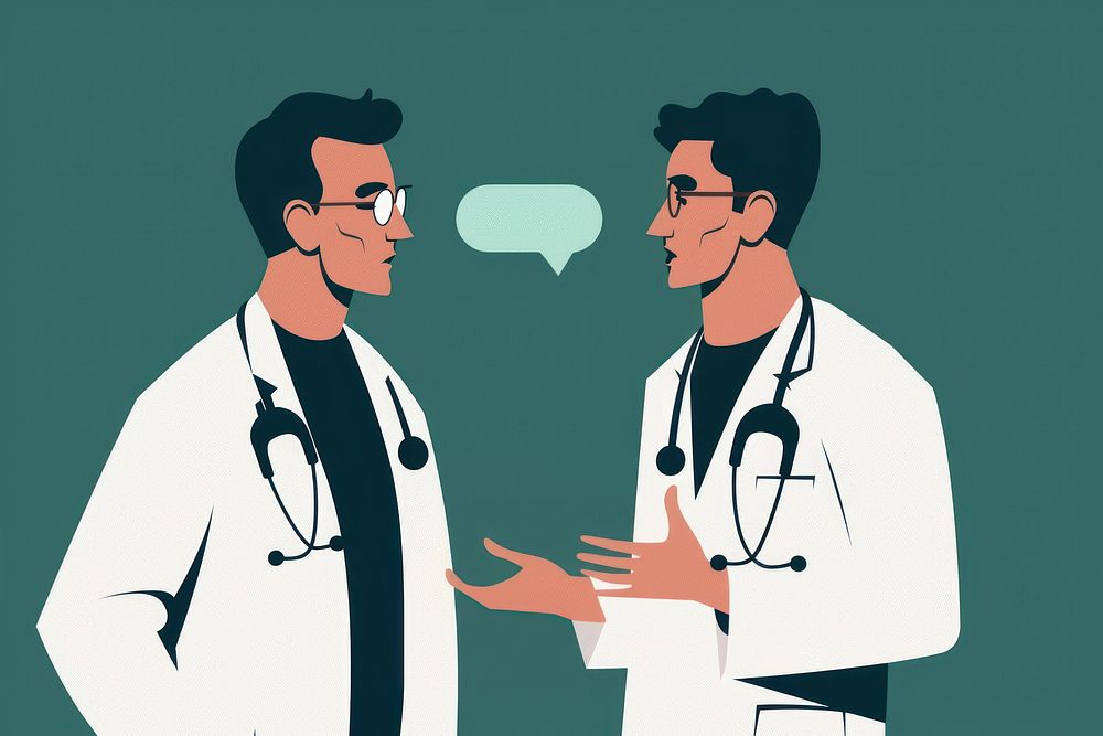 Flat illustration doctor discussing adult stethoscope accessories.