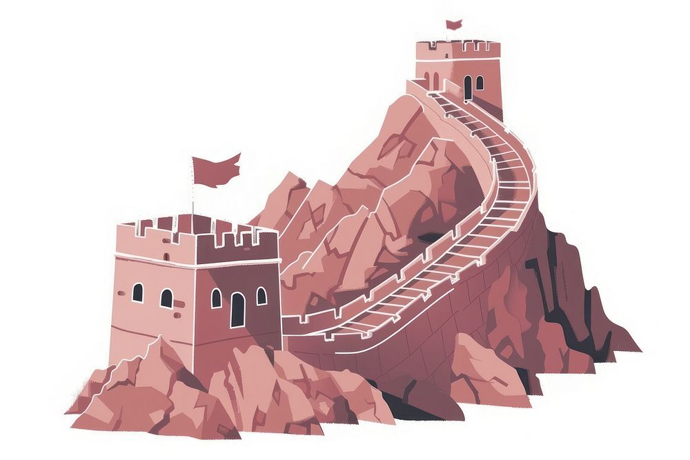Flat illustration great wall of china architecture building staircase.