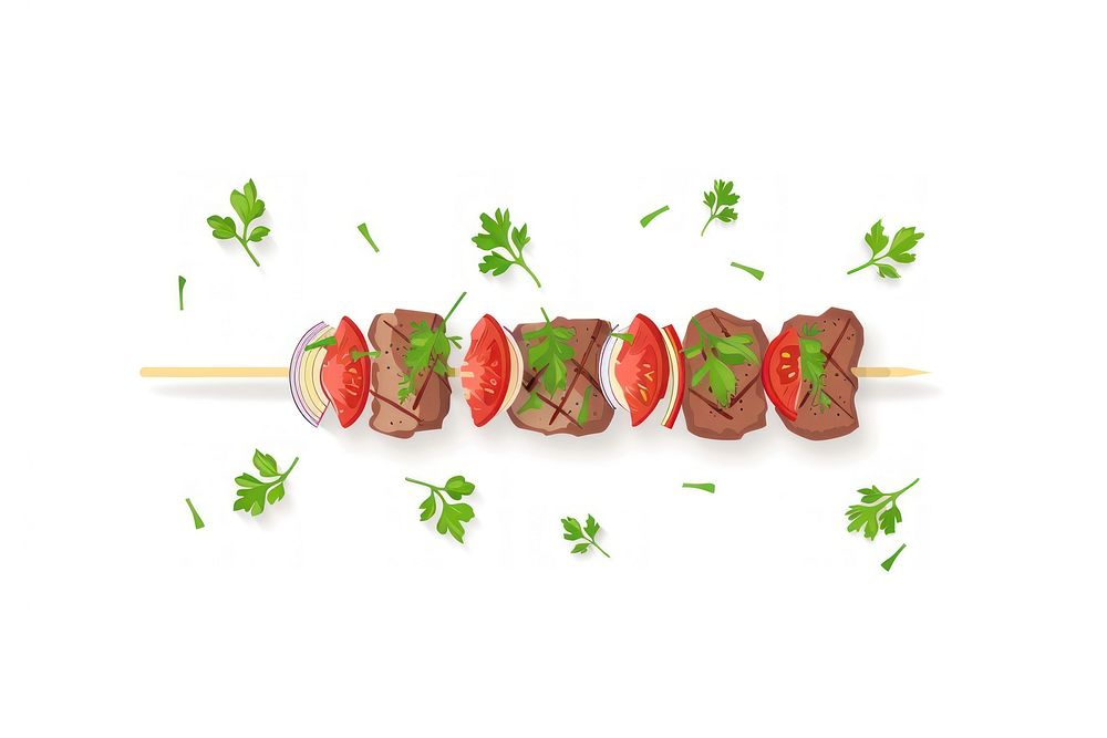 Flat illustration kebab plant food meat.