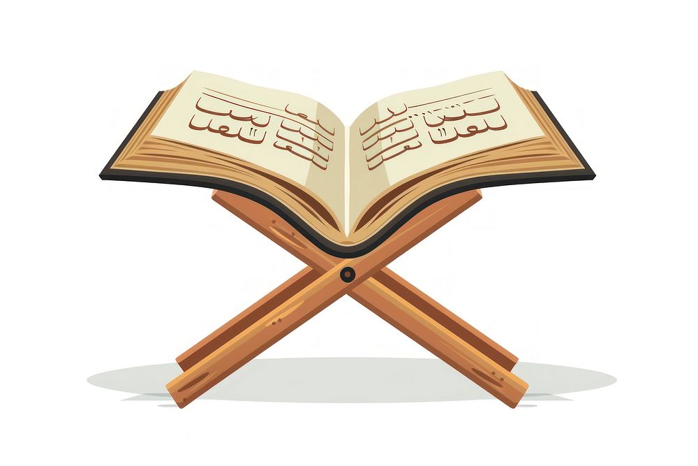 Flat illustration Open Quran books on the stand in the mosque publication furniture table.