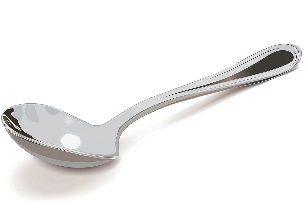 Flat illustration Silver spoon silver ladle white background.