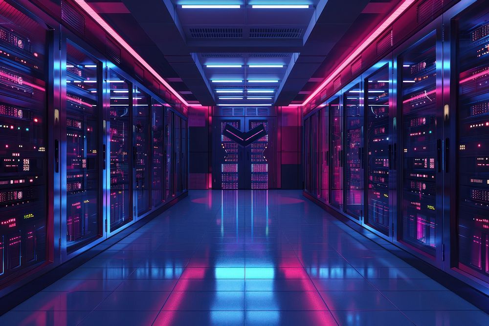Server room futuristic computer architecture.