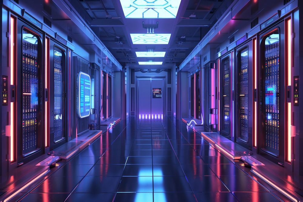 Server room architecture futuristic computer.