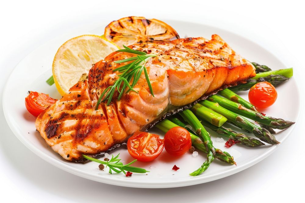 Grilled salmon plate seafood meat.