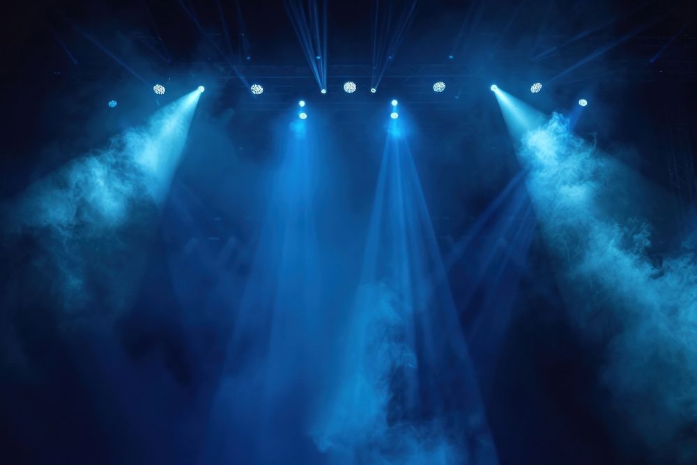 Stage with scenic lights and smoke spotlight lighting concert.
