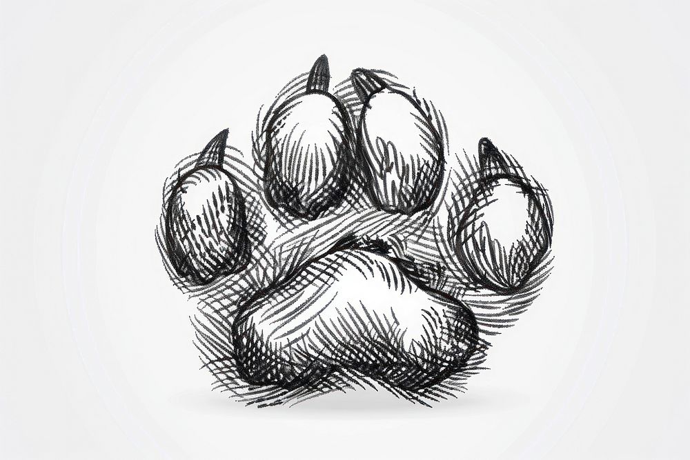 Paw print illustrated drawing sketch.