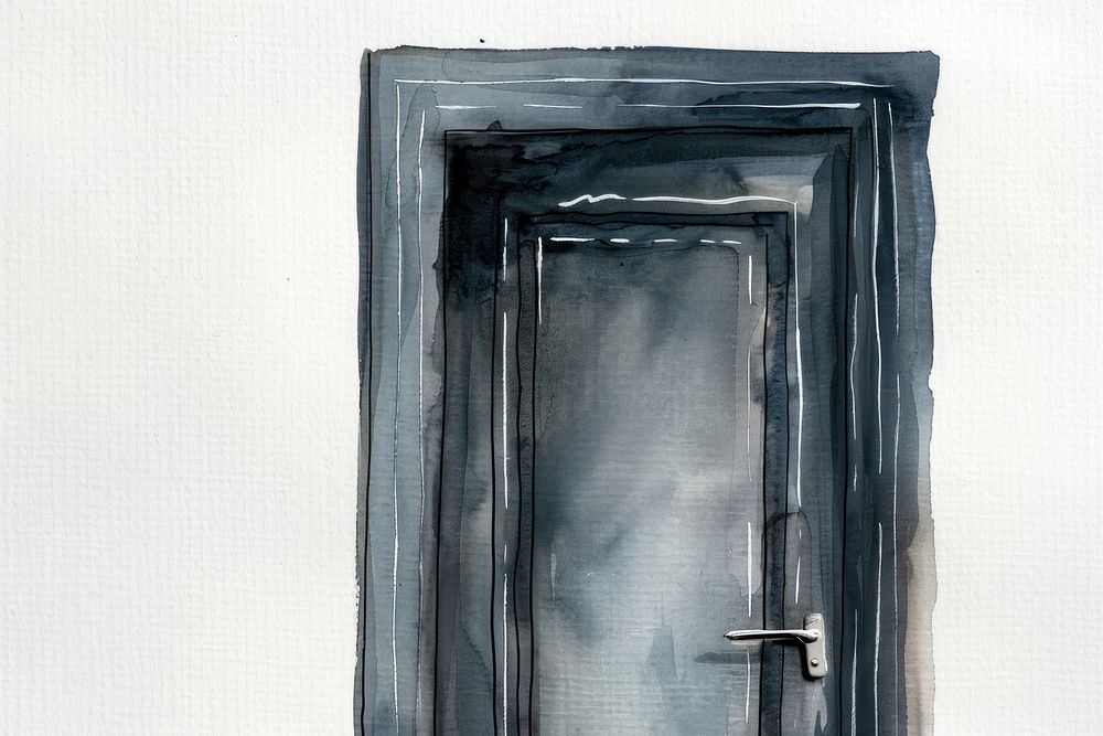 Ink painting close door architecture blackboard entrance.