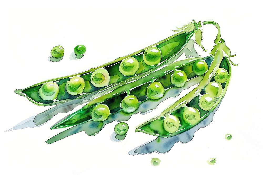 Ink painting Fresh Green Peas pea vegetable plant.