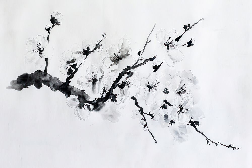 Monochromatic cherry blossom painting pattern drawing.