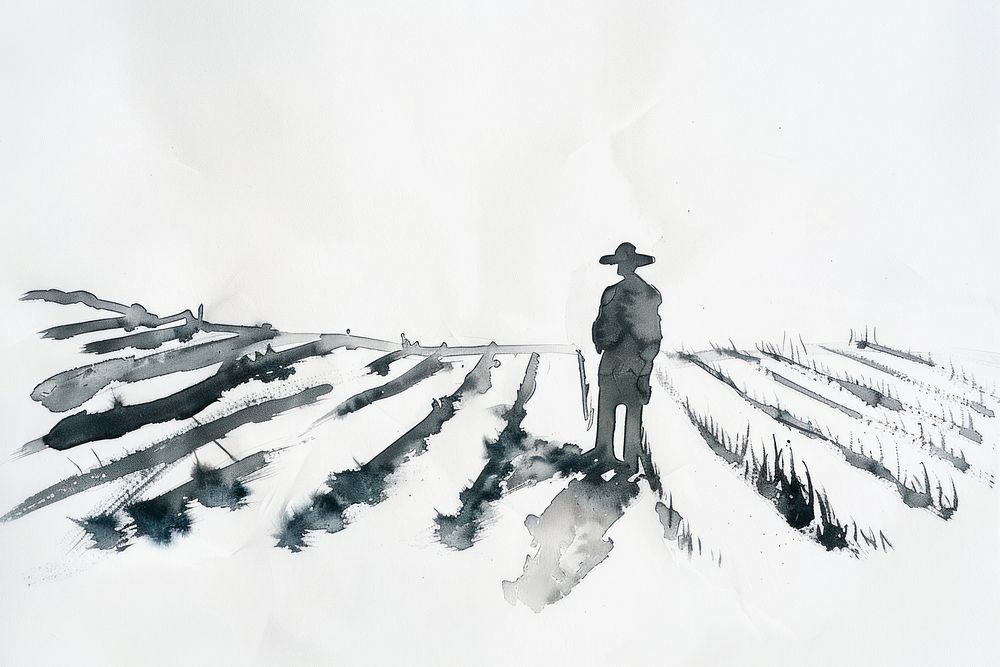 Monochromatic farming photography illustrated outdoors.
