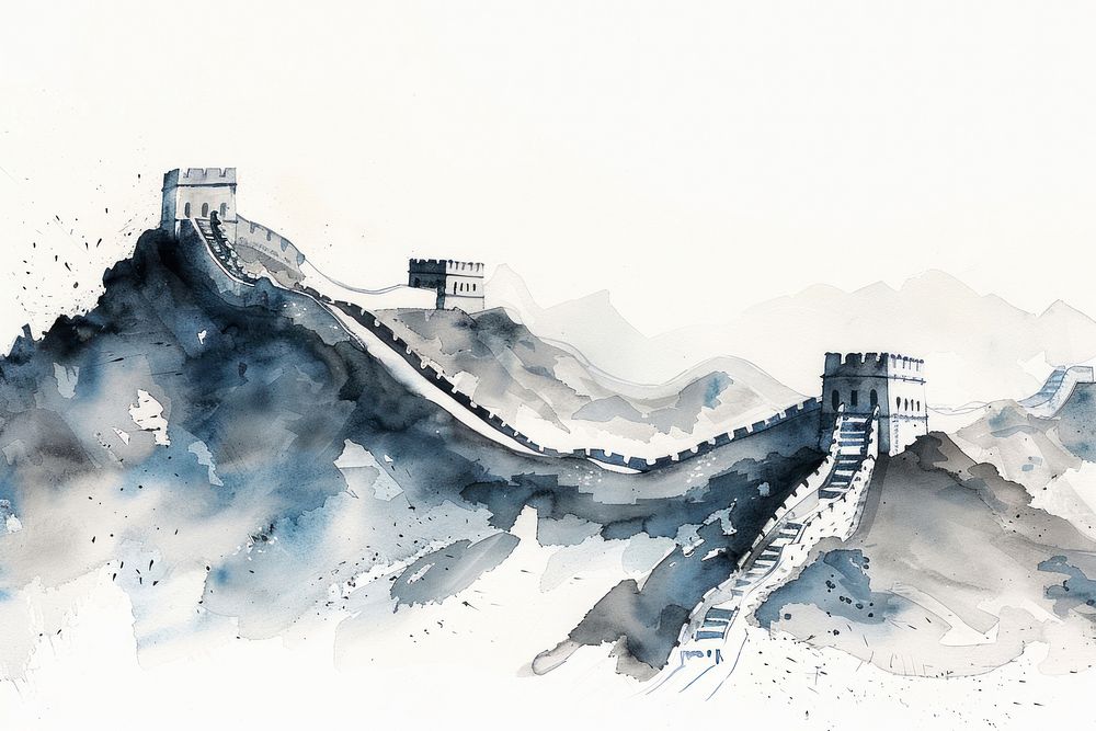 Monochromatic great wall of china architecture  mountain.