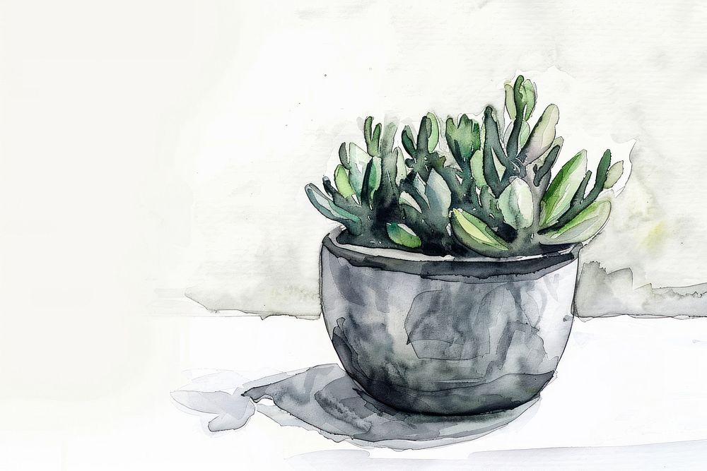 Monochromatic succulent pot illustrated drawing pottery.