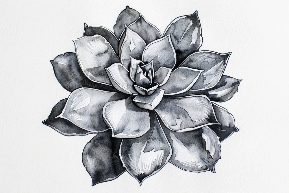 Monochromatic succulent illustrated drawing blossom.