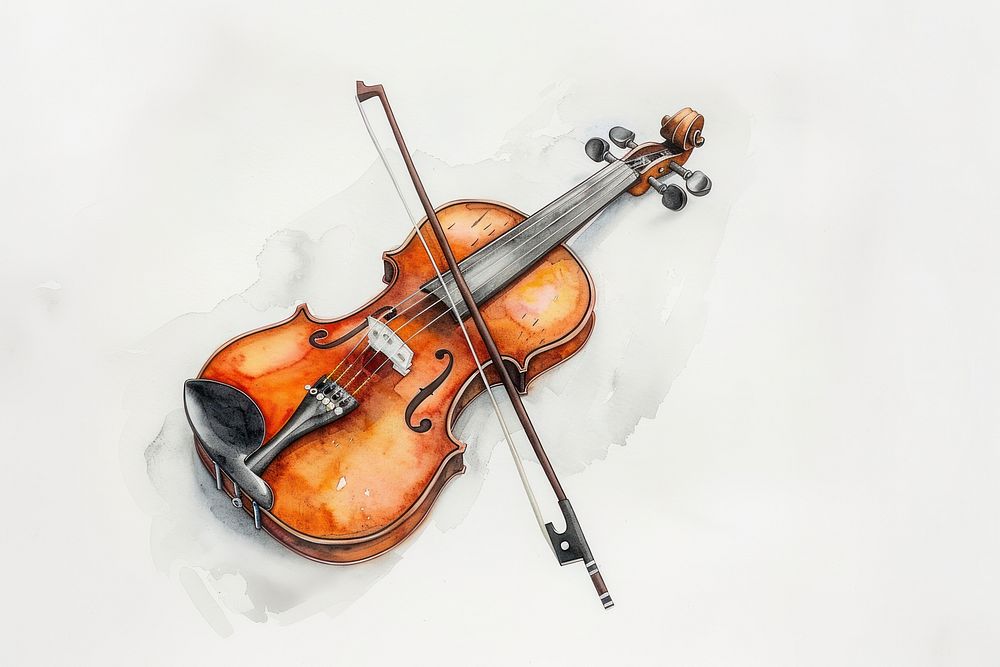 Ink painting Wooden classic violin with bow paper performance creativity.