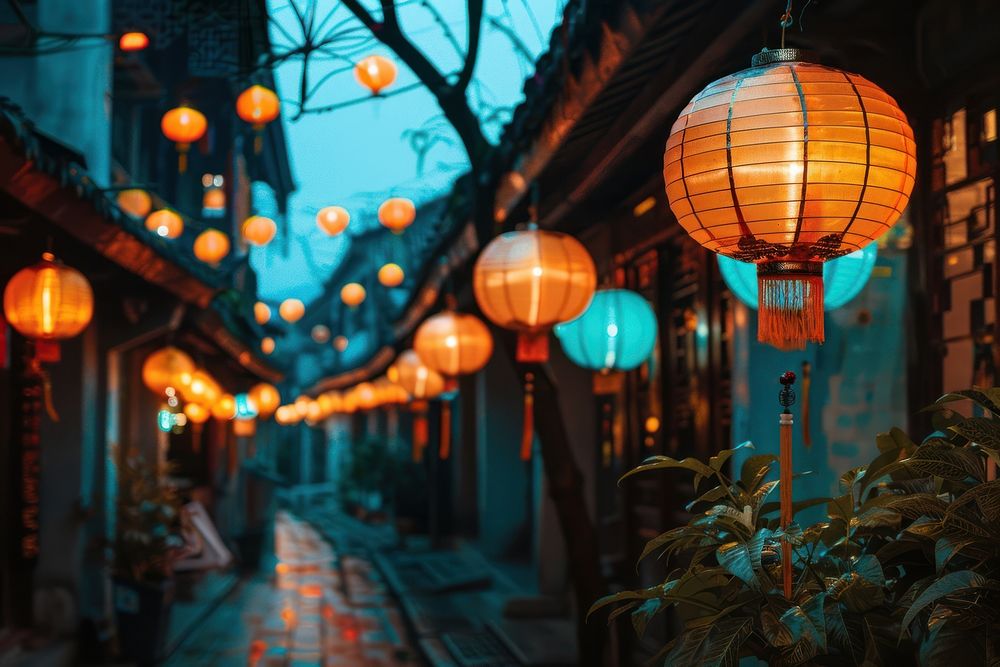 Chinese lantern street city town.