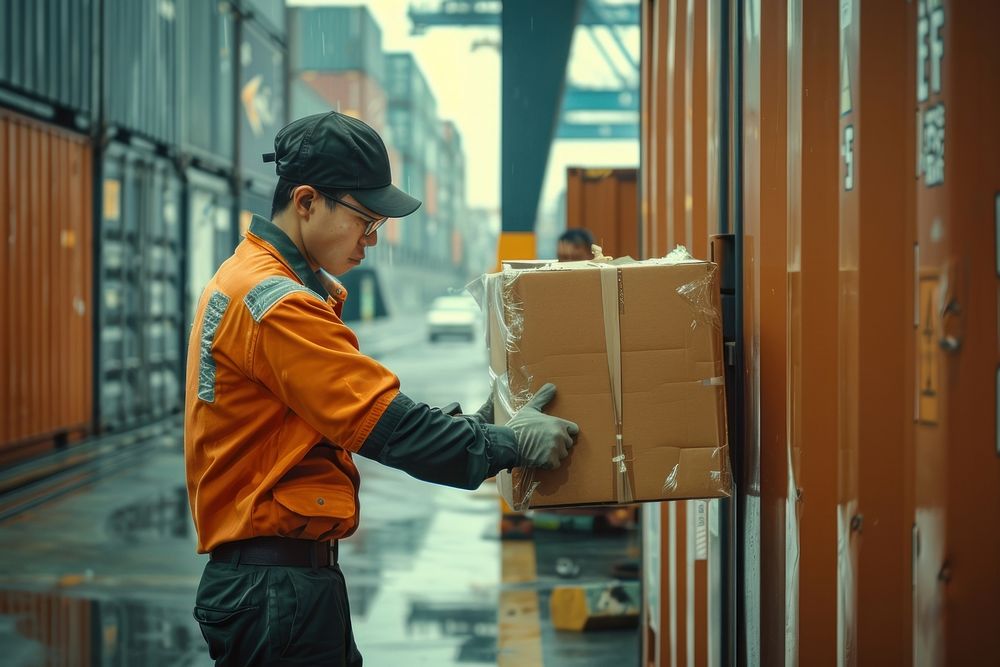 Logistic staffs opening Containers box door checking products from Cargo freight ship container cardboard architecture.