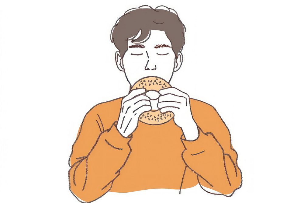Man eating bagel flat illustration person biting human.