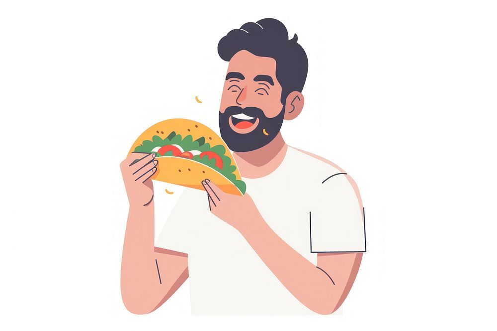 Man eating taco flat illustration person adult human.