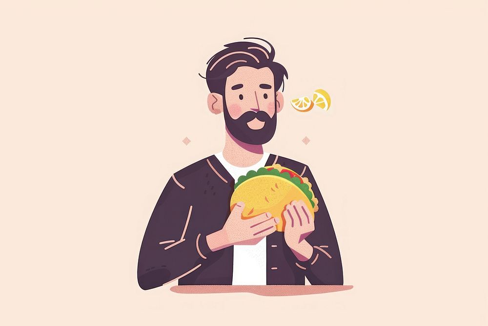 Man eating taco flat illustration cartoon person adult.