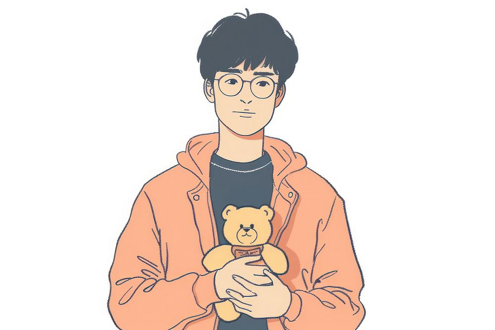 Man holding teddy bear flat illustration art illustrated accessories.