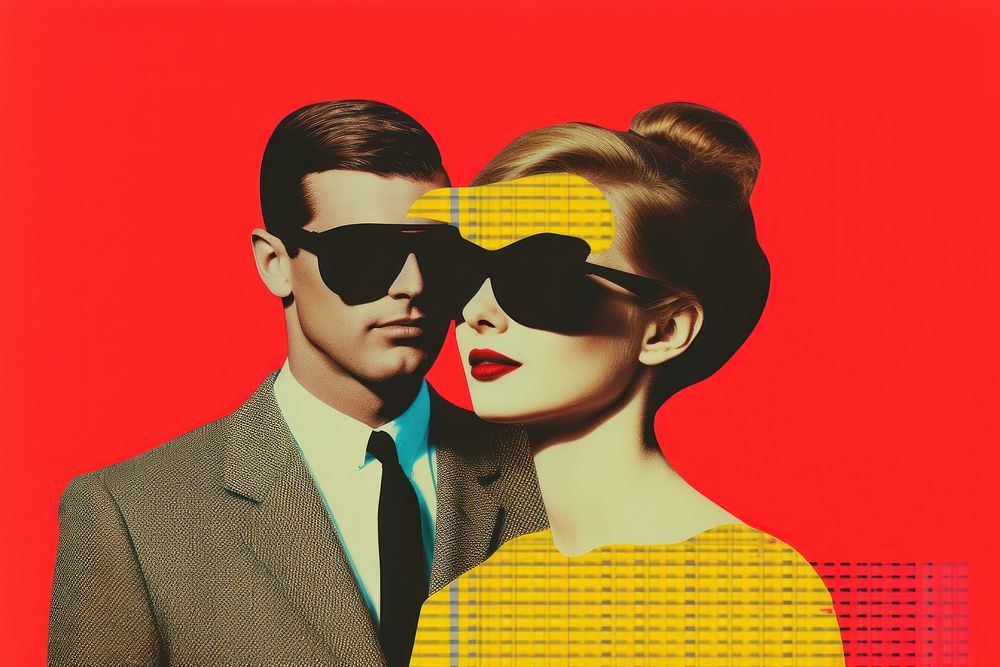 Retro collage of couple woman advertisement accessories photography.