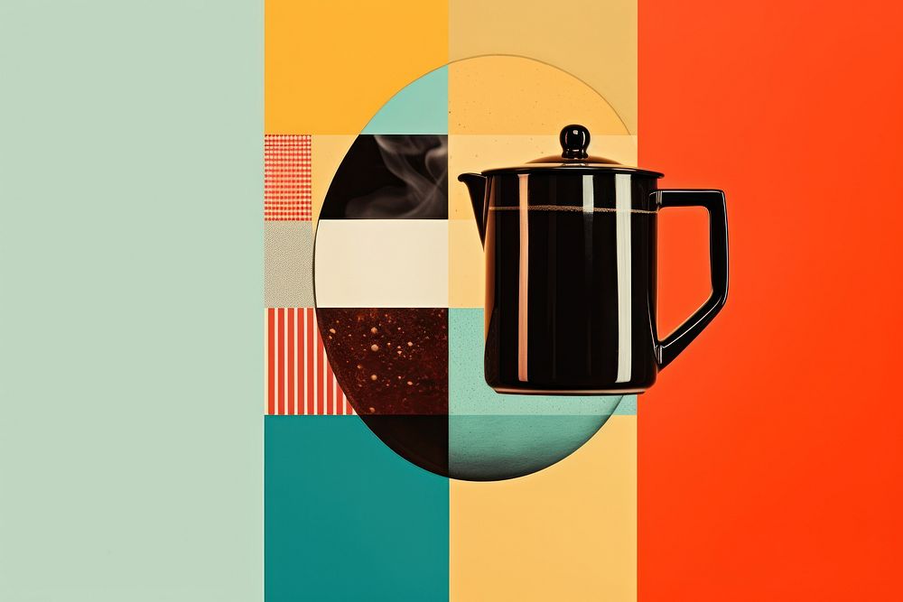 Retro collage of coffee cookware painting beverage.