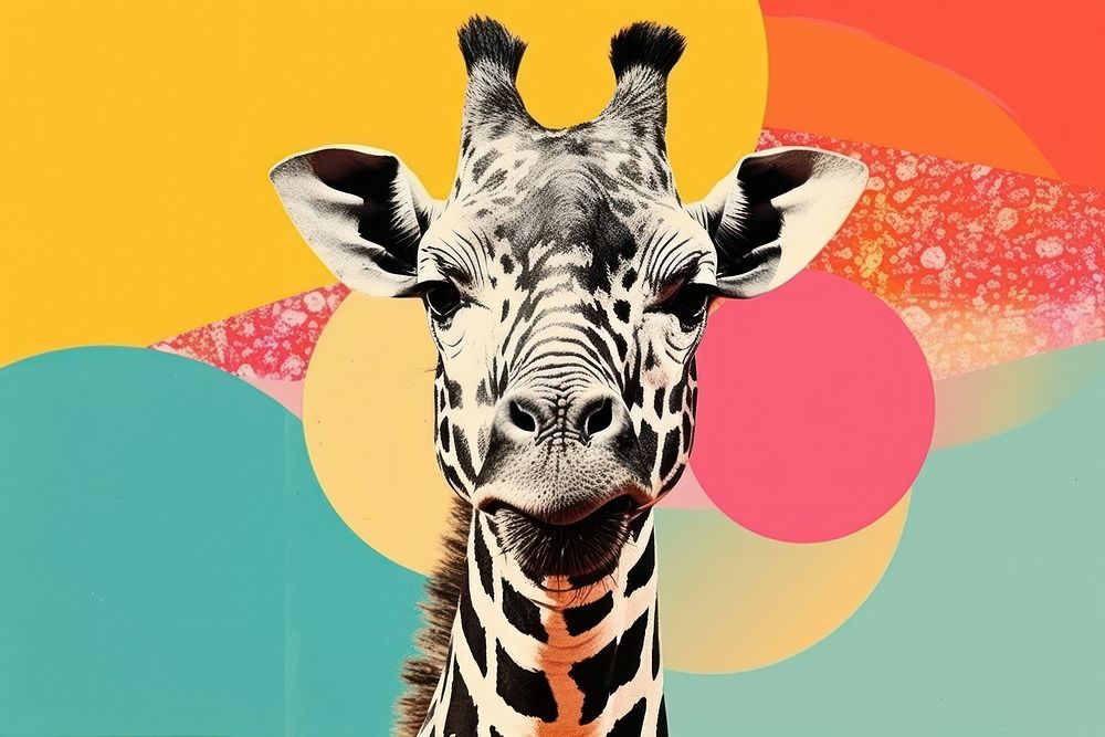 Retro collage of animal wildlife giraffe mammal.