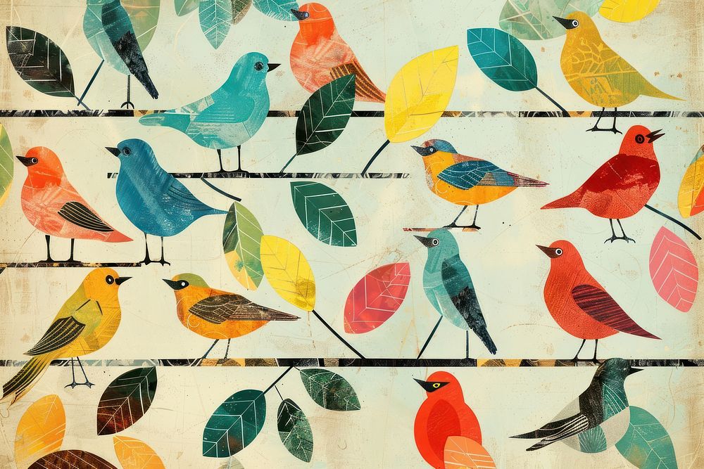 Retro collage of birds painting animal art.