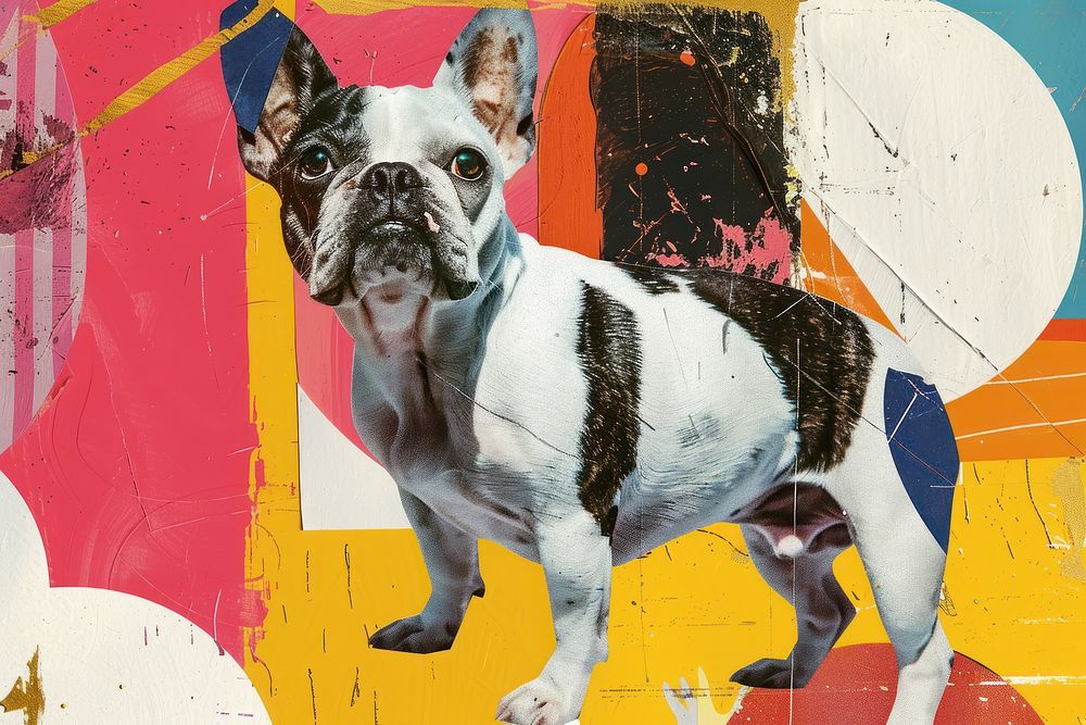 Retro collage of dog bulldog animal canine.