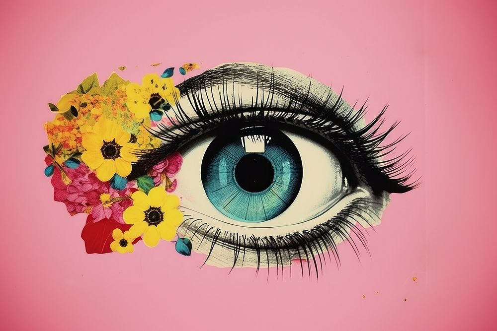 Retro collage of eye illustrated graphics painting.