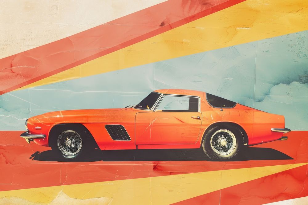 Retro collage of sports car transportation automobile painting.