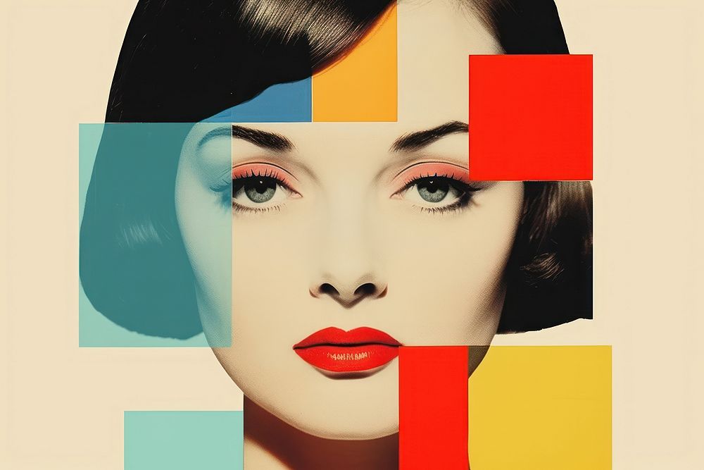 Retro collage of people face photography cosmetics portrait.