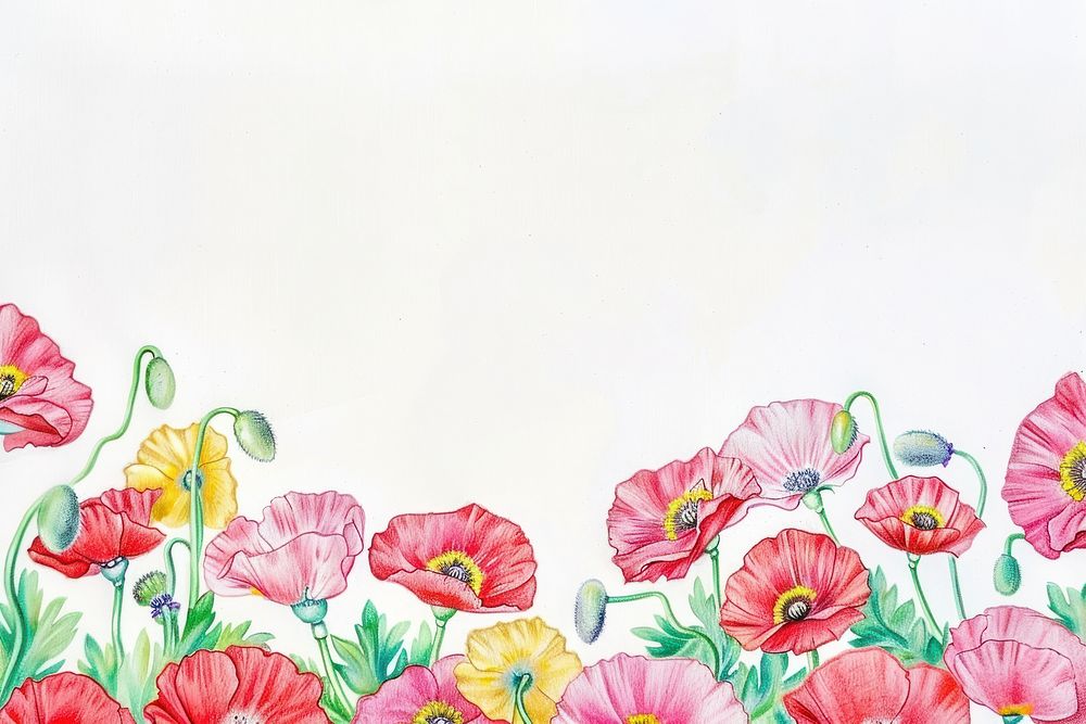 Poppy flower border backgrounds pattern drawing.