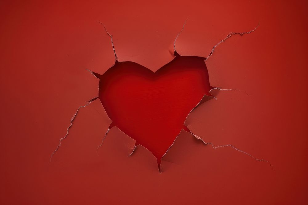 Heart torn paper shape red destruction misfortune.