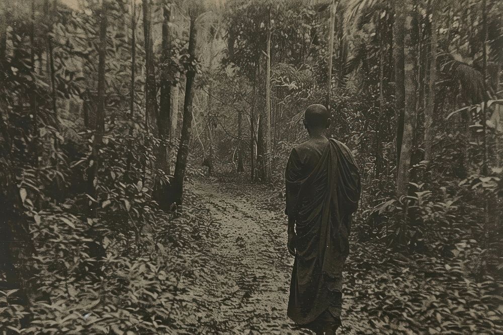 Thai monk go on an adventure in the Jungle jungle accessories vegetation.