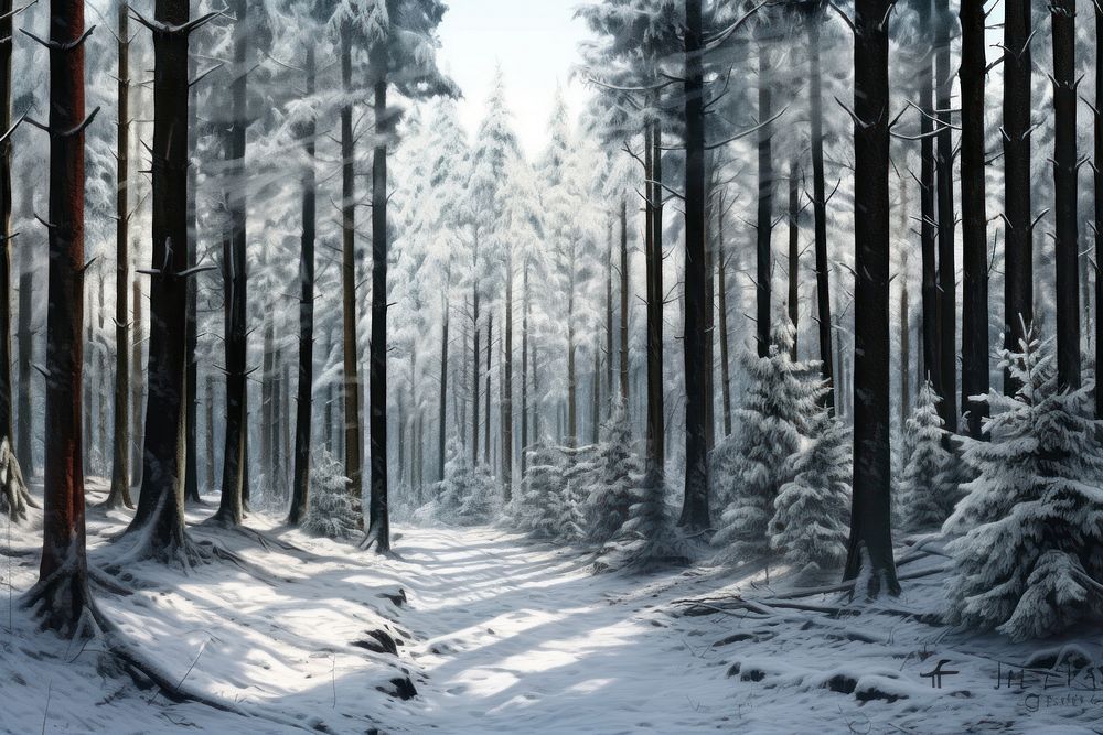 Winter forest vegetation landscape panoramic.