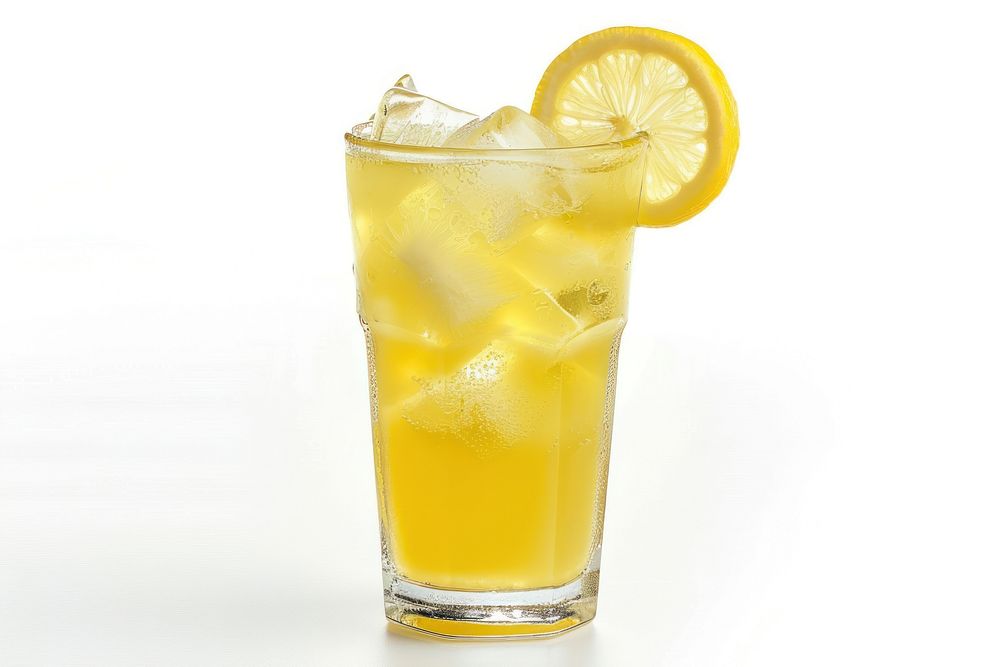 Glass of ice lemonade drink juice fruit.