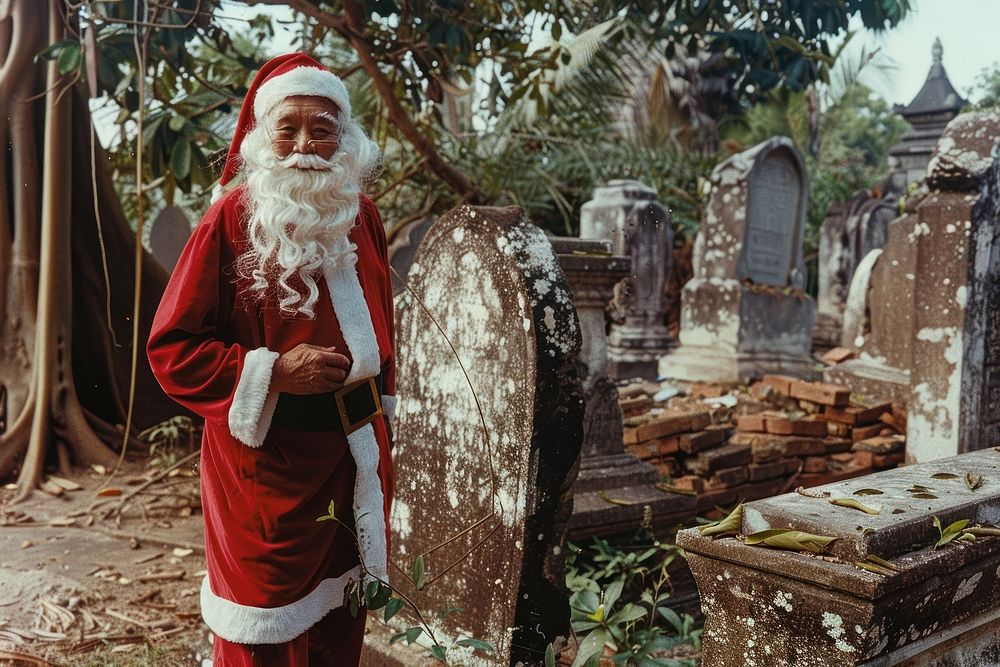 Santa claus at the Thai grave christmas festival clothing.