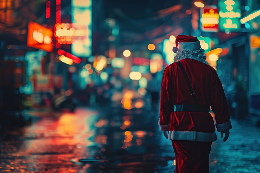 Santa claus walk alone christmas clothing festival.