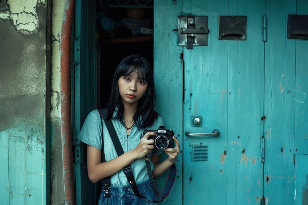 Asian young woman photographer holding camera photography portrait female.