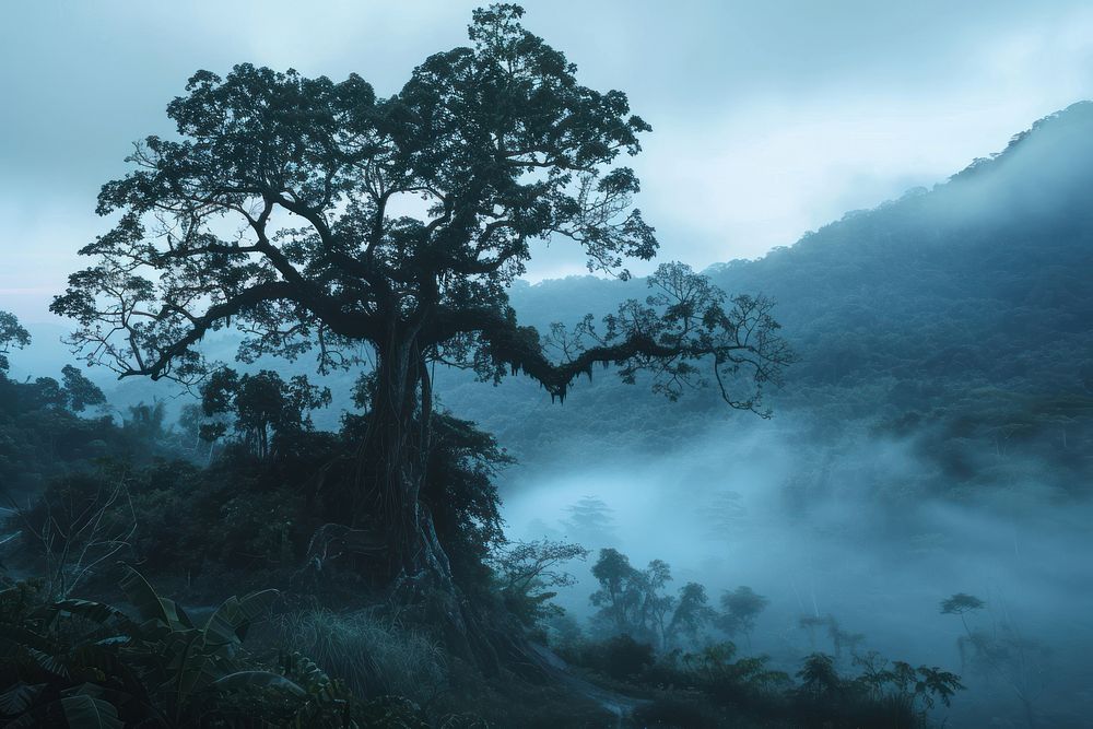 Big tree in jungle land vegetation rainforest.