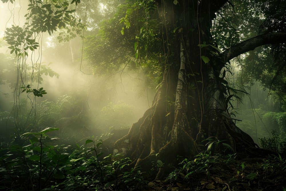 Big tree in jungle land rainforest vegetation.