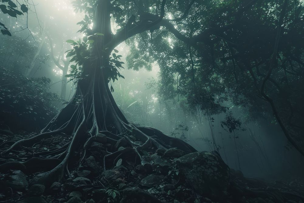 Big tree in jungle land vegetation rainforest.